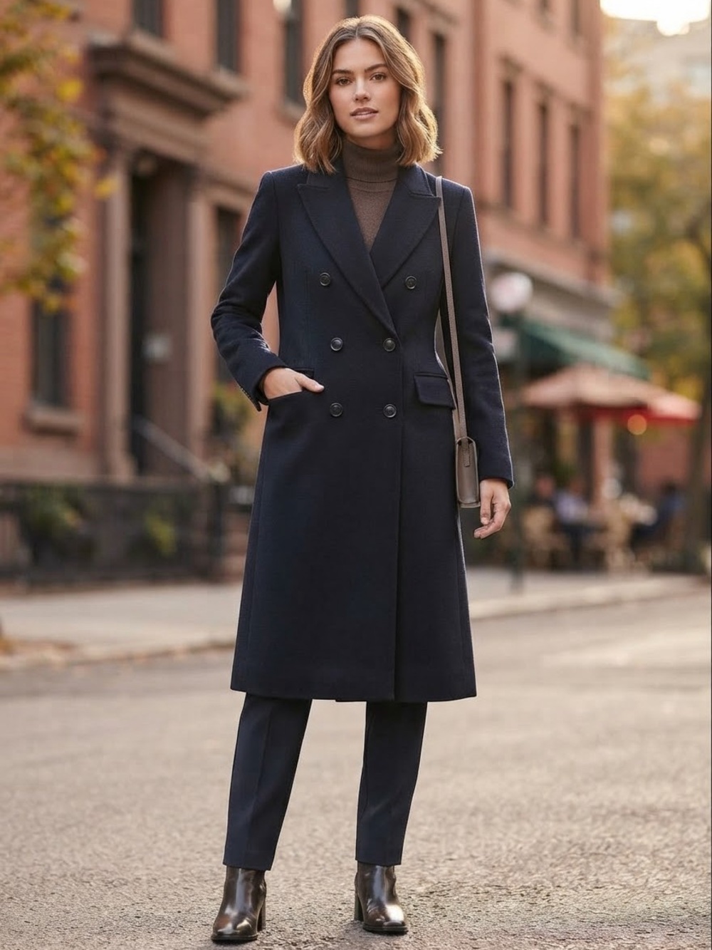 Ines De La Fressange Uniqlo Women’s XS Black Wool Double Breasted Long Pea Coat